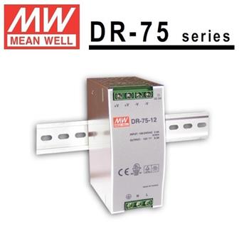 MEANWELL • DR-75-12 • Průmyslový napájecí zdroj 12V 6,3A na DIN lištu