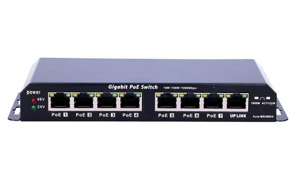 WiFiHW • SW-GBPOE8-24 • Gigabitový PoE switch 8x10/100/1000 Base-TX s 24V zdrojem