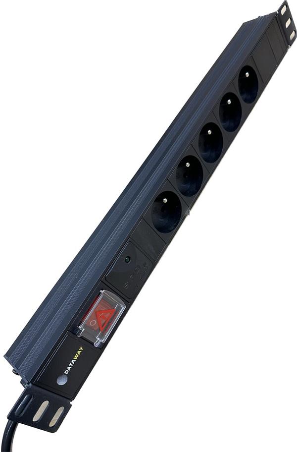 DATAWAY • PDU-5-PP-3M • Napájecí panel 5x 230V, 1U, 19", M6, 3m