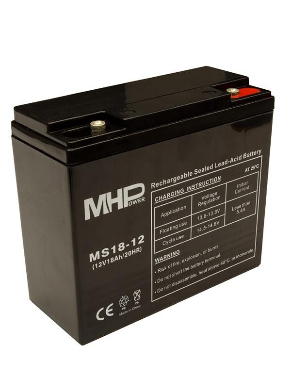 MHPower battery • MS18-12 • MHPower MS18-12 olověný akumulátor AGM 12V/18Ah, Terminál T1 - M6