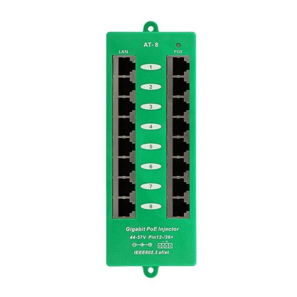 WiFiHW • POE-PAN8-GBATF • 802.3af/at gigabitový stíněný 8-portový PoE panel