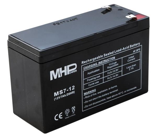 MHPower battery • MS7-12 • MHPower olověný akumulátor AGM 12V/7Ah, Faston F2
