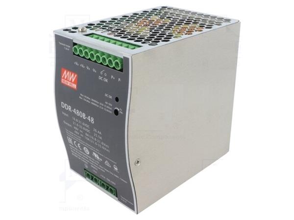 MEANWELL • DDR-480B-48 • Průmyslový měnič napětí z 17-34V na 48V 480W na DIN