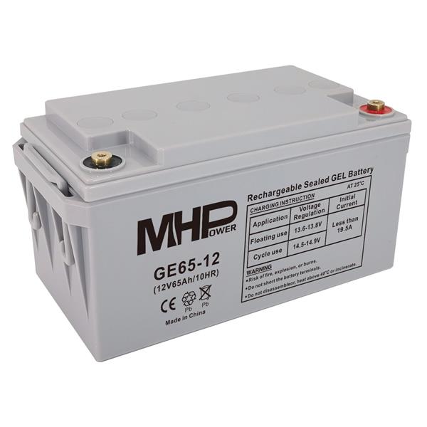 MHPower • GE65-12 • Gelový akumulátor 12V/65Ah, Terminál T1 - M6, Deep Cycle