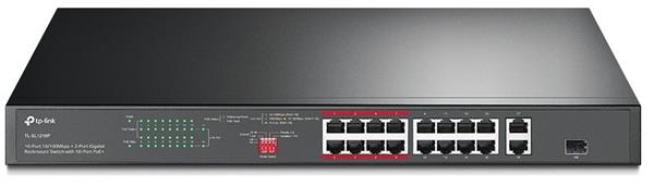 TP-LINK • TL-SL1218P • 16-Port 10/100Mbps + 2-Port Gigabit Rackmount Switch with 16-Port PoE+