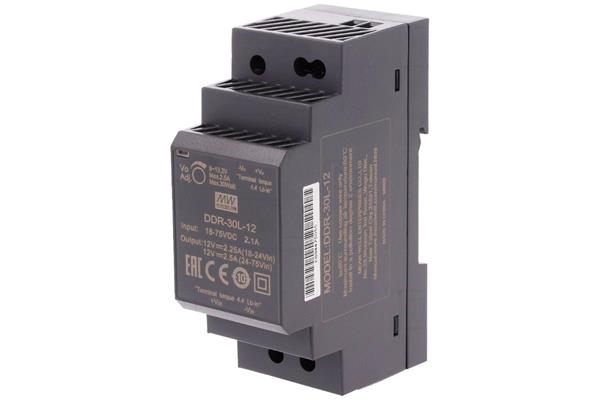 MEANWELL • DDR-30L-12 • Průmyslový měnič napětí DC-DC 12V 2,5A na DIN