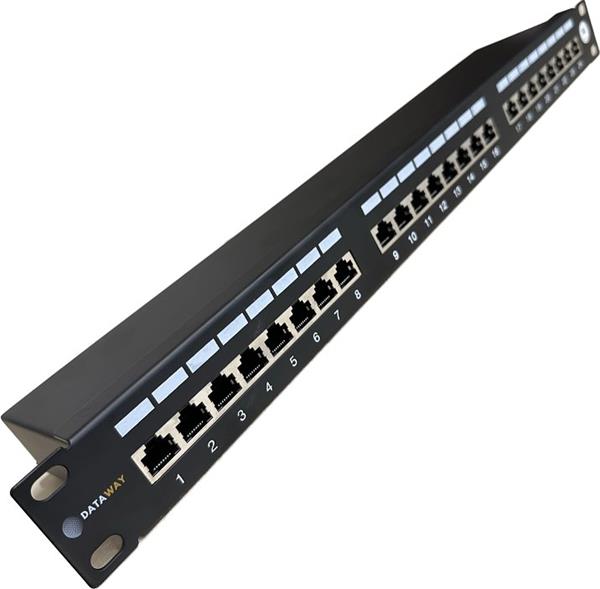 DATAWAY • DW-PP-5E-STP-24-BK • Patch panel 19" 24x RJ45, CAT5E, STP s vyvazovací lištou