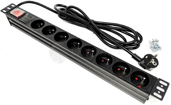 DATAWAY • PDU-8-SP-3M • Přepěťová ochrana 8x 230V, 1U, 19", M6, 3m