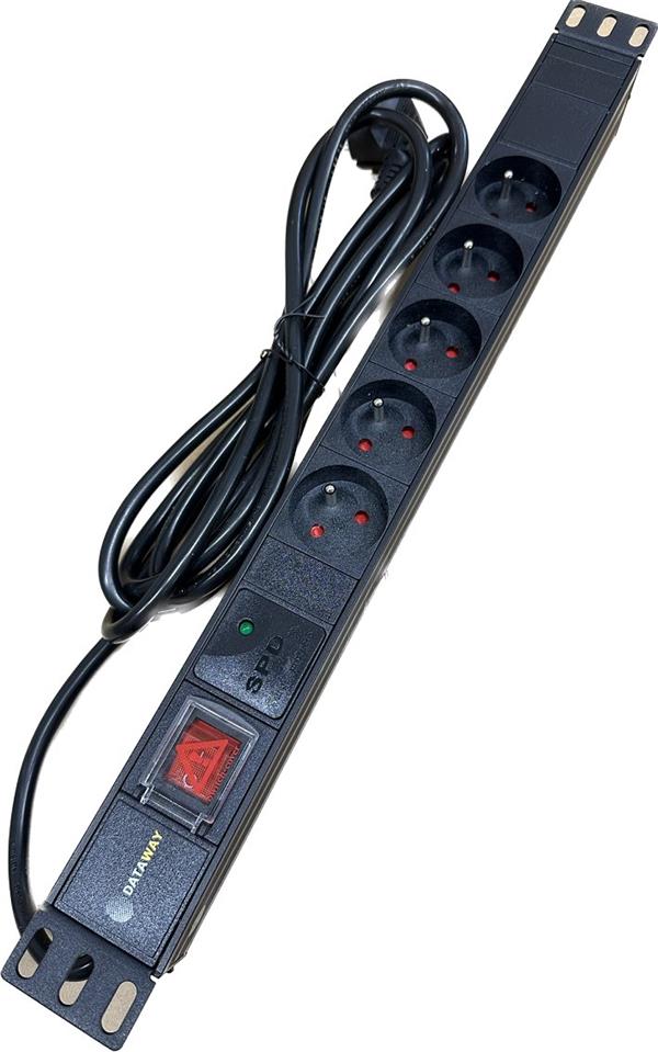 DATAWAY • PDU-5-SP-3M • Přepěťová ochrana 5x 230V, 1U, 19", M6, 3m