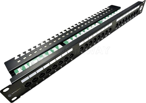 DATAWAY • DW-PP-5E-UTP-24-BK • Patch panel 24x RJ45, CAT5E, UTP, 1U, s vyvazovací lištou