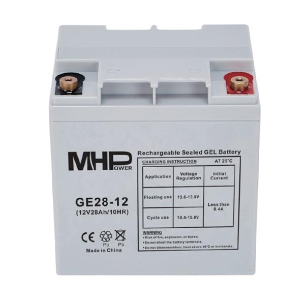 MHPower • GE28-12 • Gelový akumulátor 12V/28Ah, Terminál T2 - M6, Deep Cycle